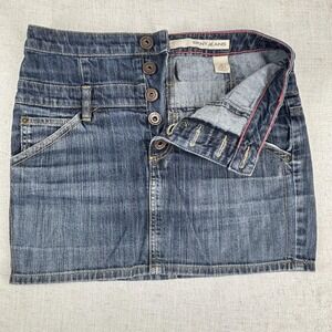 DKNY Jeans Skirt Womens 28 Blue Denim Button Front Mini Casual Y2K Indie Pockets